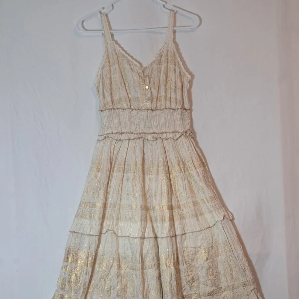 Anthropologie Cream and Gold Maxi Dress - Picture 1 of 16